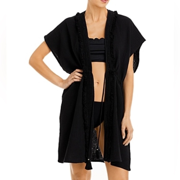 echo double gauze short beach robe in black/ swim cover-up/ One Size NWT - Picture 1 of 6
